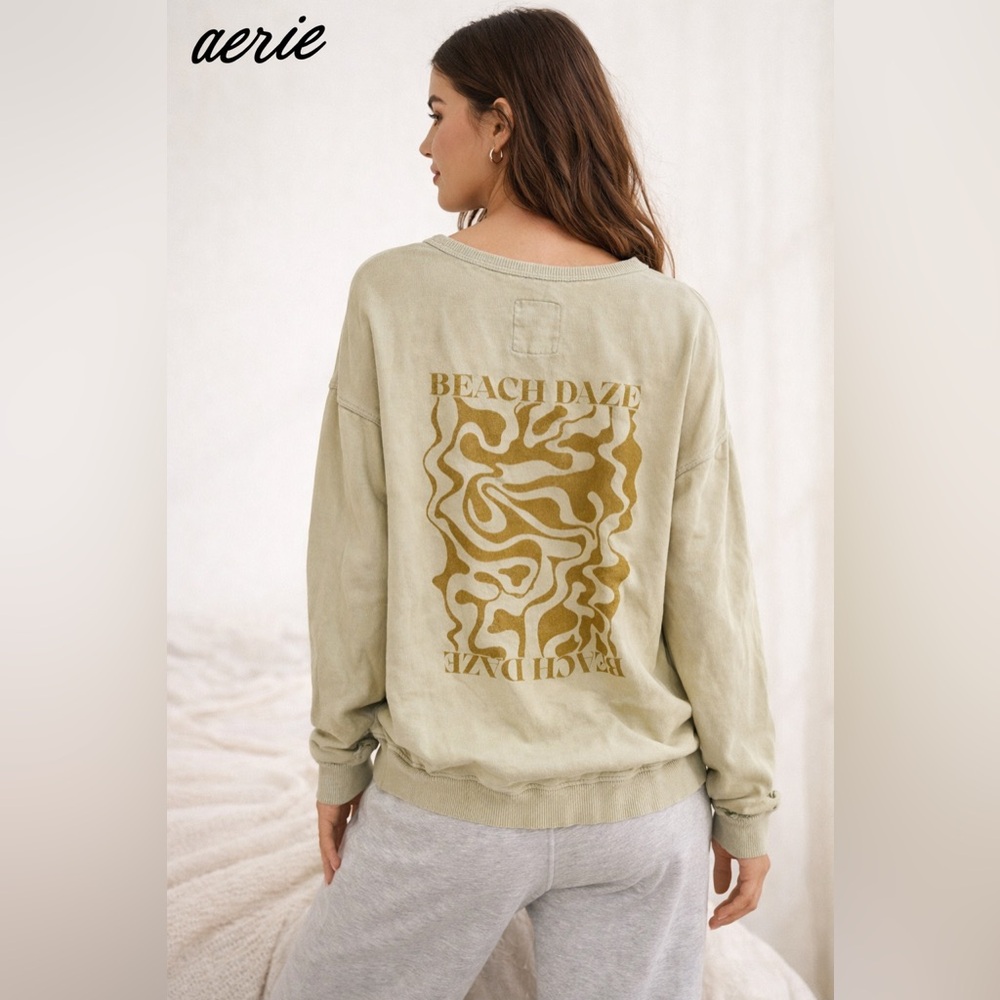 Aerie Beach Daze Sweatshirt XS Oversized Slouchy Pullover Graphic distressed - Picture 3 of 11